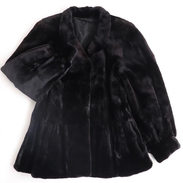 美品! 高級毛皮コート シェアードミンク ロングコート パフスリーブ 裏地総柄 美品☆MINK シェアードミンク デザイン 裏地花柄刺繍入り 本毛皮コート