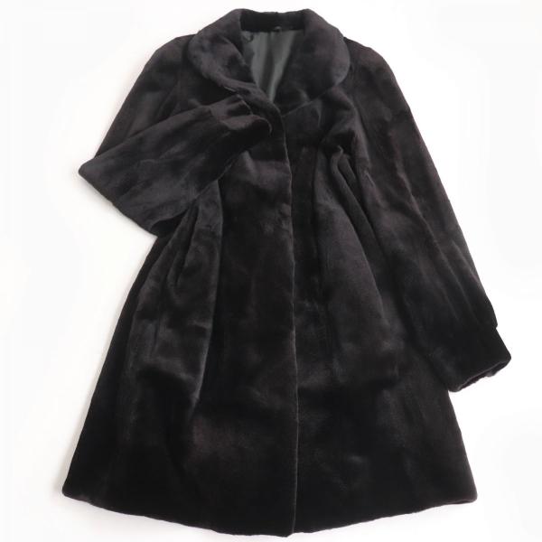 シェアードミンク ロングコート ブラック ブラウン レディース M L 美品☆MINK シェアードミンク 本毛皮セミロングコート ダーク