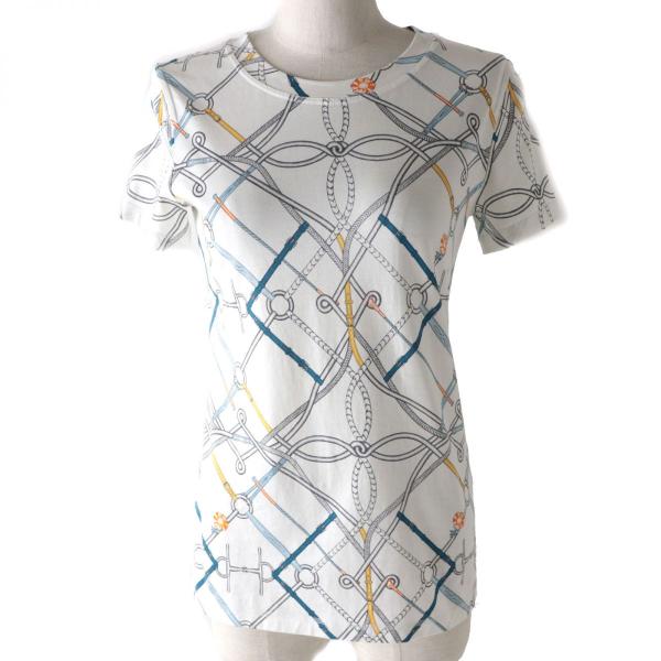 HERMES - 極美品★正規品 HERMES エルメス 2021年 完璧なコース プリント クルーネック 半袖 Tシャツ／カットソー／トップス 白×マルチ 36 仏製 HERMES 極美品☆正規品 エルメス 2021年 完璧なコース プリント