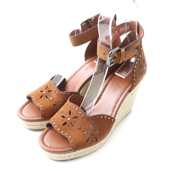 COACH ウェッジソール　レザーサンダル　ストラップ　ゴールド×ブラウン COACH ウェッジソール レザーサンダル ストラップ ゴールド×ブラウン