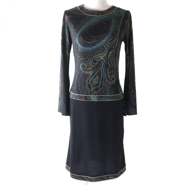 美品 レオナール シルク混 ジャガード切り替えワンピース ブラック サイズ9 美品 レオナール シルク混 ジャガード切り替えワンピース