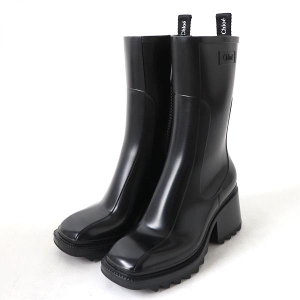 美品】Chloé 黒 ラバーロングブーツ ジッパー付き35