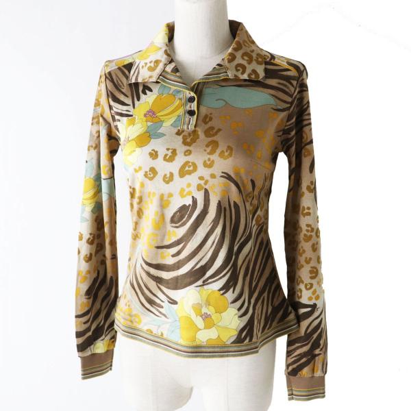 LEONARD - 極美品◎正規品 日本製 レオナール スポーツ 0588005 レディース オープンカラー 長袖 カットソー／トップス フラワープリント ネイビー 38 LEONARD 極美品◎正規品 日本製 レオナール スポーツ 0588005