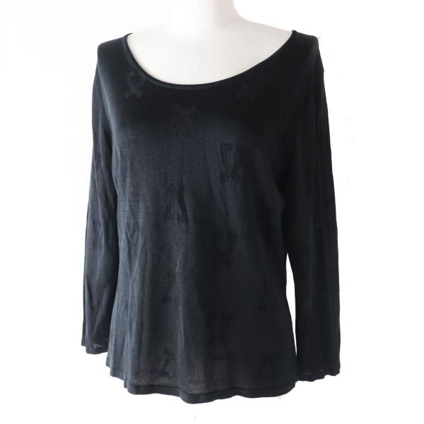 LEONARD - 美品◎正規品 日本製 LEONARD FASHION レオナール ファッション 0327411 レディース シルク100％ 長袖 トップス ロゴ刺繍入り ブラック LL LEONARD 美品◎正規品 日本製 FASHION レオナール ファッション