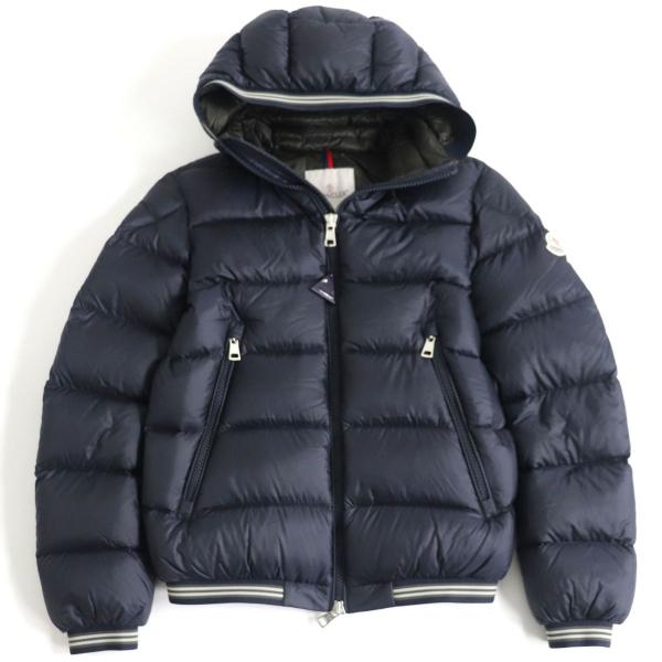 美品▽17-18AW MONCLER モンクレール JEANBART ロゴワッペン フード付き ダブルZIPUP ダウンジャケット ネイビー 0 メンズ