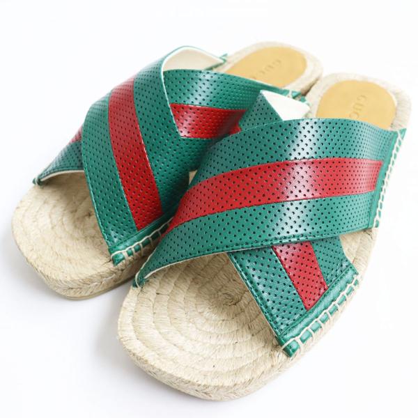未使用品 GUCCI グッチ 624629 パンチングレザー ウェブライン