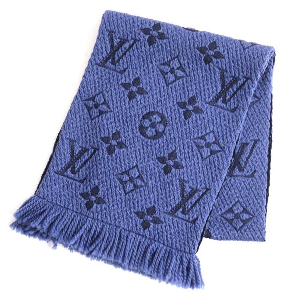 ルイヴィトン エシャルプロゴマニア M70812 ブルー シルクウール マフラー 美品◇LOUIS VUITTON ルイヴィトン 2018年 M70812 エシャルプ ロゴ