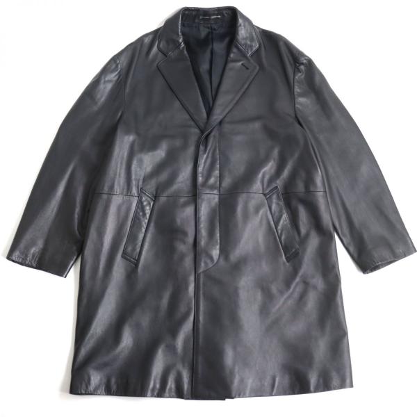 美品◆Jean Paul GAULTIER HOMME objet ジャンポール ゴルチエオム ヴィンテージ ラムレザー 比翼仕立て ロングコート ブラック 50 正規 美品◇Jean Paul GAULTIER HOMME objet ジャンポール ゴルチエオム