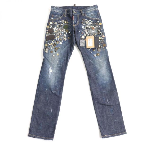【ドンドン見直し】美品▼DSQUARED2 ディースクエアード 20SS S75LB0255 ボタンフライ ロゴ刺繍 クラッシュワイド デニムパンツ ブルー 44 イタリア製 正規品 メンズ レディース ドンドン見直し】美品◇定価89250円 ディースクエアード S71LA0598
