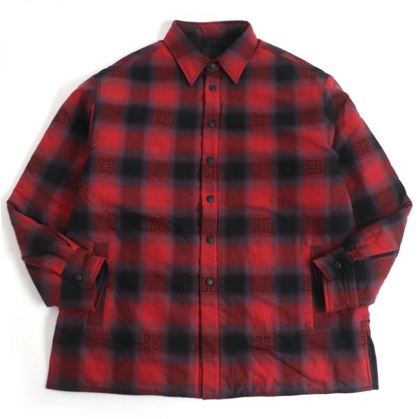 【ドンドン見直し】美品□22AW ジバンシィ BM60TQ13R9 4G キルティングフランネル オーバーシャツ/ブルゾン 赤×黒 41 正規品 brand-td-store_t15-st30517