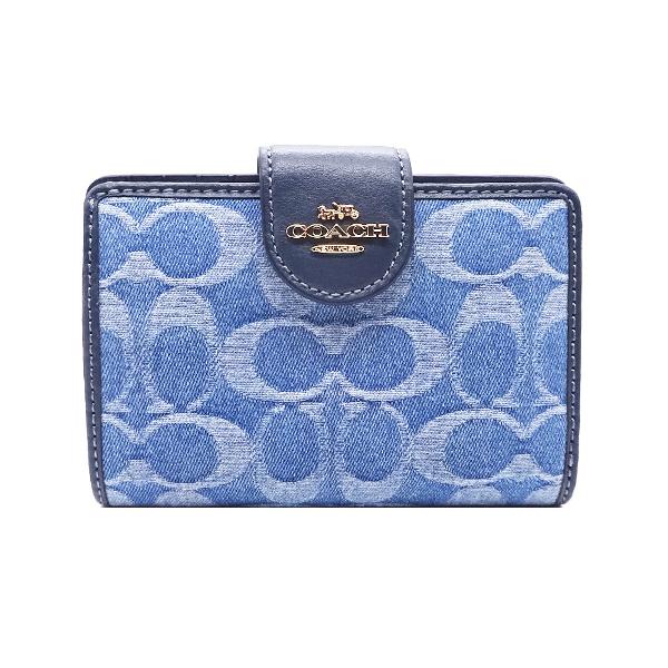 COACH ネイビー 二つ折り財布新品 プレゼントに♡ COACH（コーチ） 財布 新作 新品 デニム シグネチャー レザー 二つ折り