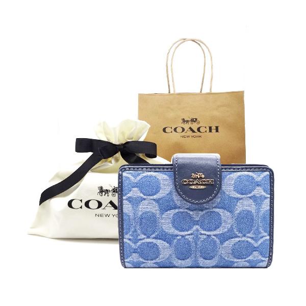 COACH（コーチ） 財布 新作 新品 デニム シグネチャー レザー 二つ折り