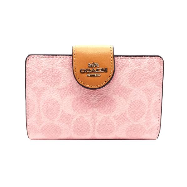 は*ん様 コーチ　ピンク 二つ折り財布 チャーム付き COACH（コーチ） 財布 新作 新品 シグネチャー二つ折り財布 CEC29 IMPO