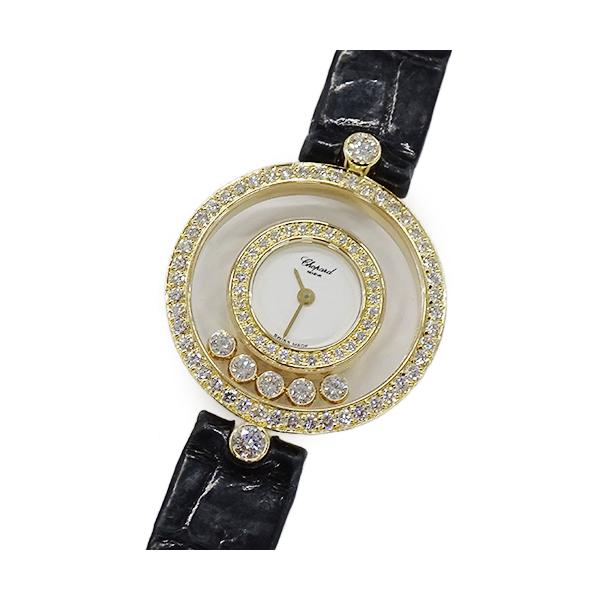 ショパール CHOPARD ハッピーダイヤモンド レディース クォーツ 時計 YG/革 ダイヤ ルビー ホワイト文字盤 20/3957-21 中古 新入荷 OW0418 Chopard（ショパール） 27/8245-21 ハッピースポーツ 5Pダイヤモンド