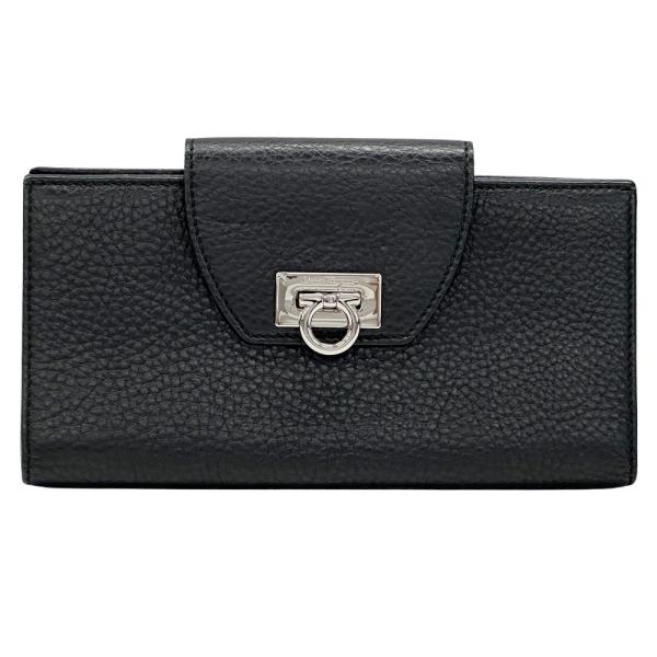 美品✨フェラガモ ダブルガンチーニ 金具 レザー 本革 ブラック 長財布 FERRAGAMO（フェラガモ） 財布 レディース ブランド ガンチーニ 長財布