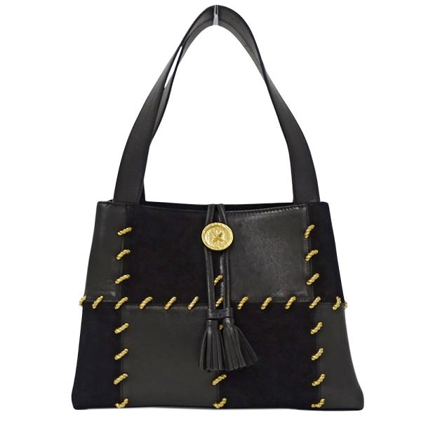 お値下　新品　フェラガモ スエード レザー ステッチ 黒 ミニバッグ FERRAGAMO（フェラガモ） バッグ レディース ブランド ハンドバッグ