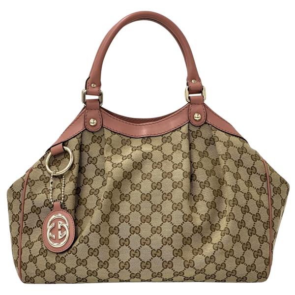 GUCCI　トートバッグ　GGキャンバス　レザー　肩掛け　A4サイズ　ベージュ GUCCI◇グッチ GG柄 トートバッグ GGキャンバス レザー ベージュ 鞄