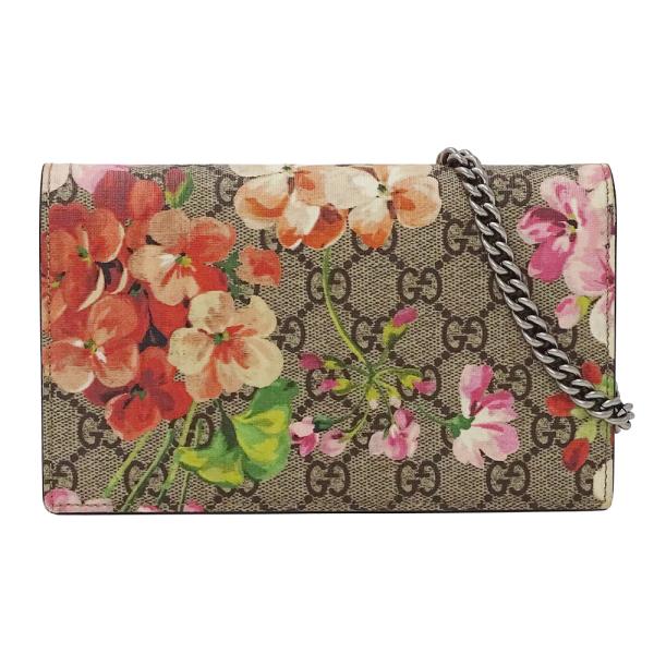 グッチ GUCCI 財布 レディース ブランド ショルダーウォレット チェーンウォレット GGブルームス GGスプリーム ブラウン ピンク 402724 フラワー 花 おしゃれ 【中古】 GUCCI（グッチ） 財布 レディース ブランド ショルダーウォレット