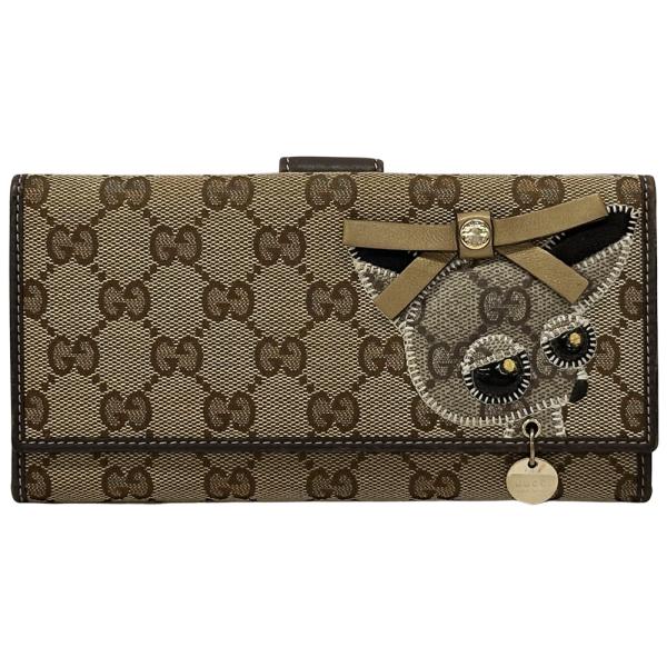 グッチ GUCCI 財布 レディース ブランド グッチョリ GGキャンバス 長財布 ブラウン 226154 犬 チワワ かわいい リボン 【中古】 GUCCI（グッチ） 財布 レディース ブランド グッチョリ GGキャンバス