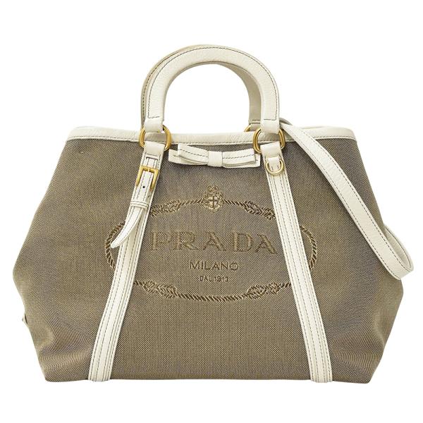 PRADA ハンドバッグ ジャガード　ロゴ入り　ベージュ/ホワイト PRADA（プラダ） バッグ レディース ブランド ハンドバッグ ショルダー