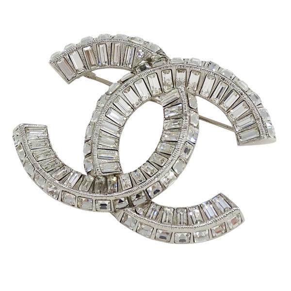 【正規品】シャネル ココマーク ブローチ メタル×ラインストーン シルバー CHANEL（シャネル） ブローチ レディース メンズ ブランド メタル