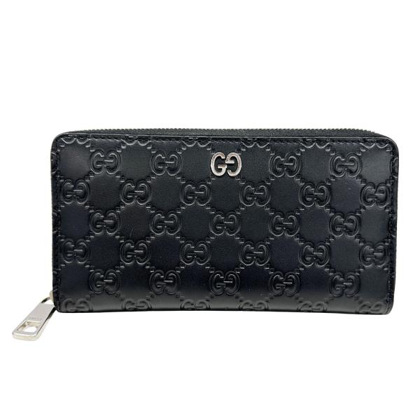 美品　グッチ　シマレザー　ドリアン　二つ折り財布　ブラック　金具　メンズ　GG GUCCI（グッチ） 財布 メンズ ブランド 長財布 ドリアン シマレザー