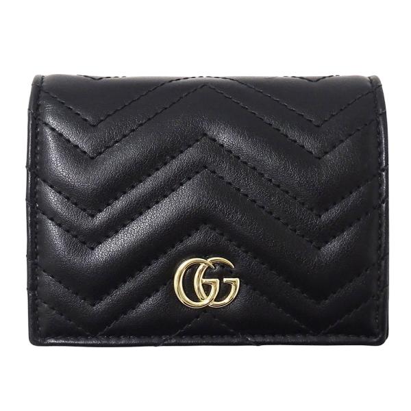 ■美品■　グッチ GG マーモント 二つ折り コンパクト 財布 レザー ブラック 466492 【121289】 GUCCI（グッチ） 財布 レディース メンズ ブランド 二つ折り財布 GG