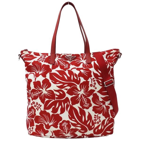 PRADA プラダ カナパ キャンバス トートバッグ ホワイト×レッド PRADA（プラダ） バッグ レディース ブランド トートバッグ ショルダー