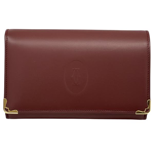 Cartier カルティエ 二つ折り財布  レザー/ マストライン   ボルドー レディース / 240001199184 Cartier（カルティエ） 二つ折り財布 マストライン ボルドー×ゴールド