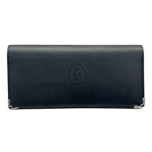 【美品】カルティエ☆レザー　長財布　エンボスロゴ　ロゴジップ　ブラック　メンズ Cartier（カルティエ） 財布 メンズ ブランド 長財布 マスト レザー