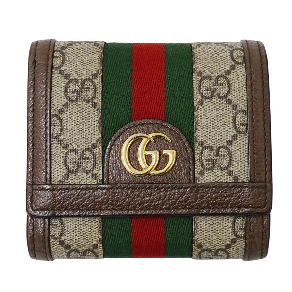 GUCCI グッチ オフィディア GG コンパクトウォレット 二つ折り財布 598662 GGスプリームキャンバス ベージュ ブラウン  レディース【中古】 GUCCI（グッチ） 財布 レディース ブランド 二つ折り財布 オフィディア