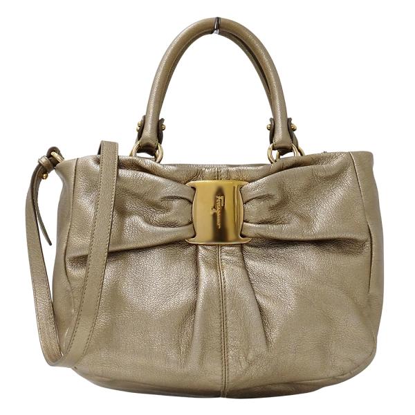 【良品】フェラガモ ハンドバッグ レザー ヴァラリボン ゴールド金具 手持ち FERRAGAMO（フェラガモ） バッグ レディース ブランド ハンドバッグ