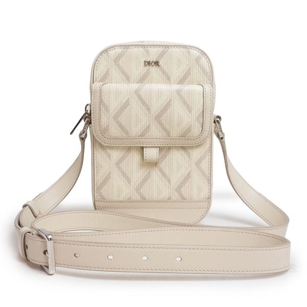 （未使用　展示品）クリスチャンディオール Christian Dior HIT THE ROAD バーティカルポーチ ショルダーバッグ 斜め掛け CDダイヤモンド PVC スムースカーフスキン レザー ライトベージュ シルバー金具 2ESCA415CDP 箱付 Christian Dior（クリスチャン・ディオール） （未使用 展示品
