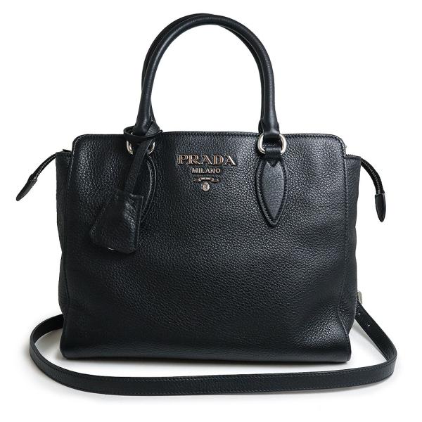 （中古）プラダ PRADA 2WAY ショルダー ハンドバッグ 斜め掛け ヴィテッロ フェニックス カーフレザー ネロ ブラック 黒 シルバー金具 1BA205 brandbrand_200021736019