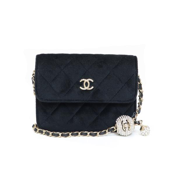 （新品・未使用品）シャネル CHANEL CC ココマーク マトラッセ ミニ チェーン ショルダー ポーチ ポシェット ベルトバッグ ウエストバッグ  ベルベット ストラス ブラック ライトゴールド金具 AP1628 CHANEL（シャネル） （新品・未使用品）シャネル CHANEL CC ココマーク