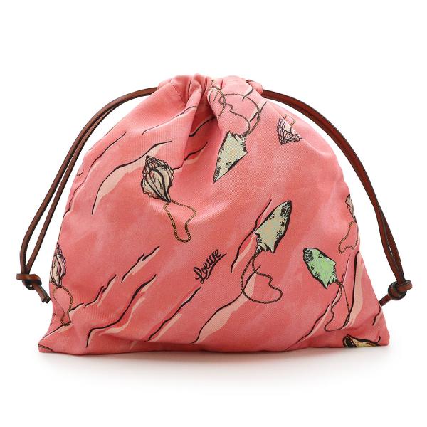 （未使用保管品）ロエベ LOEWE パラウズ イビザ シェル 貝殻 ドロー ストリング ポーチ 巾着 コットンキャンバス カーフスキン レザー ピンクチューリップ C822057X12 LOEWE（ロエベ） （未使用保管品）ロエベ パラウズ イビザ シェル 貝殻