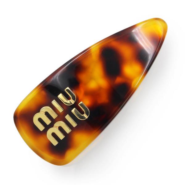 （新品・未使用品）ミュウミュウ miu miu ロゴ バレッタ ヘアクリップ 髪留め ヘアアクセサリー プラスチック TARTARUGA ブラウン ゴールド金具 5IF150 箱付 miu miu（ミュウミュウ） （新品・未使用品）ミュウミュウ ロゴ
