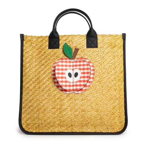 （未使用　展示品）グッチ GUCCI チルドレンズ トート 3D アップル ギンガムチェック ハンドバッグ ストロー レザー ベージュ レッド ブラック 648841 GUCCI（グッチ） （未使用 展示品）グッチ チルドレンズ トート 3D