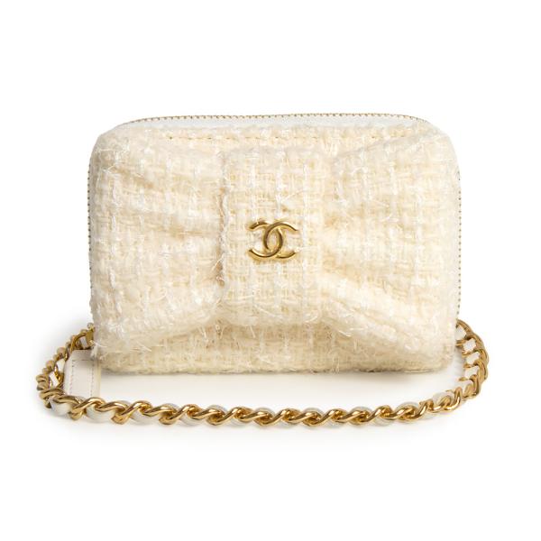 （未使用　展示品）シャネル CHANEL リボン ミニ ショルダー チェーンウォレット 斜め掛け 財布 ツイード ホワイト ゴールド金具 CHANEL（シャネル） （未使用 展示品）シャネル リボン ミニ