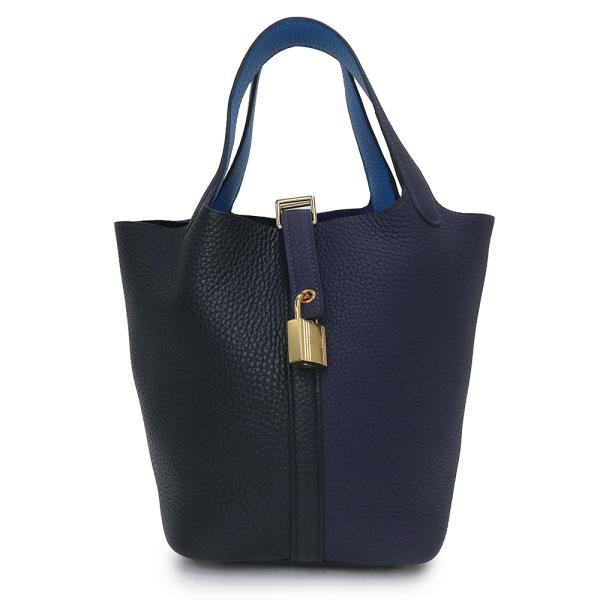 （未使用　展示品）エルメス HERMES ピコタンロック カザック 18 PM ハンドバッグ トリヨンクレマンス レザー ブラック ブルーニュイ ブルーザンジバル ネイビー ゴールド金具 Y刻印 HERMES（エルメス） （未使用 展示品）エルメス ピコタンロック