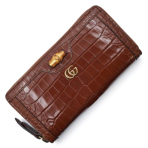 グッチ 658634 バンブー付き ジップアラウンド ウォレット クロコダイル ブラウン ラウンドファスナー 長財布 エキゾチックレザー アンティークゴールド金具 箱付 GUCCI（新品・未使用品） GUCCI（グッチ） （新品・未使用品）GUCCI 658634 バンブー ジップ