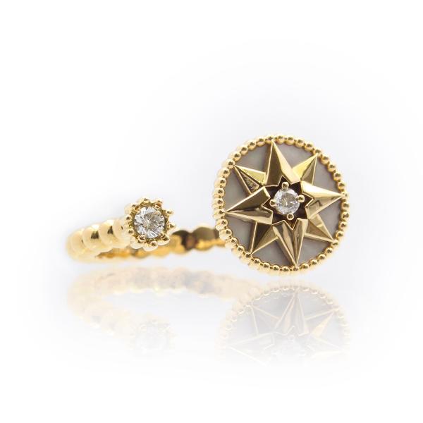 （美品）Christian Dior クリスチャンディオール JRDV95150 Rose des Vents K18YG 750 ダイヤモンド0.10ct マザーオブパール ゴールド 指輪 #51 11号 箱付