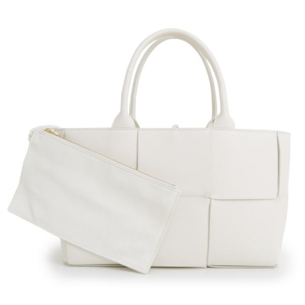 （中古）ボッテガヴェネタ BOTTEGA VENETA マキシイントレチャート スモール アルコ トート ハンドバッグ カーフスキン レザー ホワイト ゴールド金具 652867 BOTTEGA VENETA（ボッテガ・ヴェネタ） （中古）ボッテガヴェネタ
