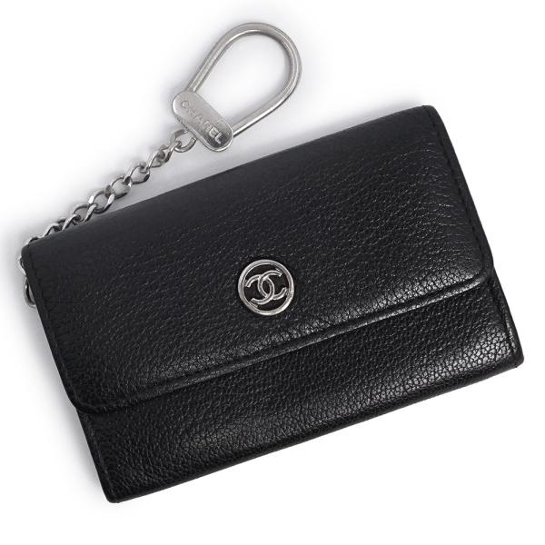 （中古）シャネル CHANEL ココマーク フック付き ケース カードケース パスケース 小銭入れ 名刺入れ 定期入れ 財布 グレインカーフレザー ブラック シルバー金具 CHANEL（シャネル） （中古）シャネル ココマーク フック付き コイン