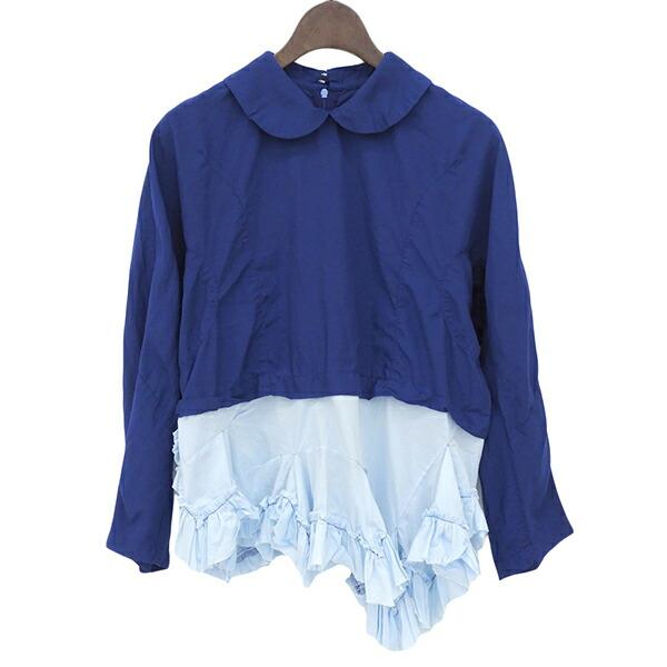 COMME des GARCONS コムデギャルソン GQ-B019 AD2015 XS 裾 ドッキング フリル 長袖 ブラウス シャツ ブルー ECO0039