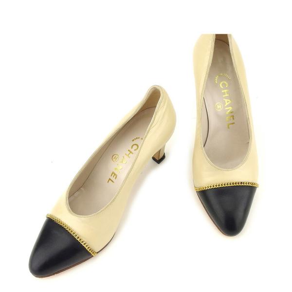 【BIGお買い物ラリー★30%OFFセール中】シャネル CHANEL パンプスバイカラー ♯34ハーフC ローヒール ベージュ×ブラック レディース 中古 CHANEL（シャネル） 【年末ラストセール☆30%OFF】シャネル パンプス