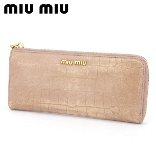 【BIGお買い物ラリー★30%OFFセール中】ミュウミュウ MIUMIU 長財布ロゴ ベージュ ゴールド レディース 中古 miu miu（ミュウミュウ） 【ウィンターSALE☆30%OFF】ミュウミュウ 長