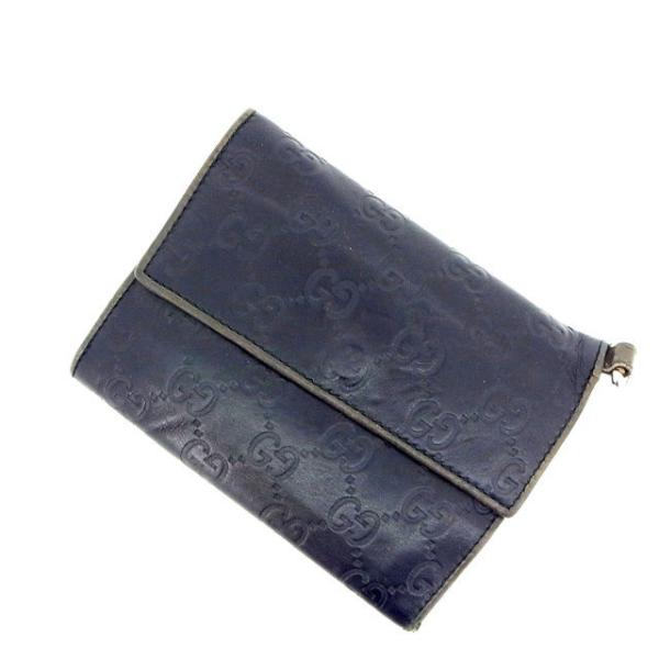 グッチ 三つ折り財布 レディース グッチシマ ブラック×カーキー 中古 