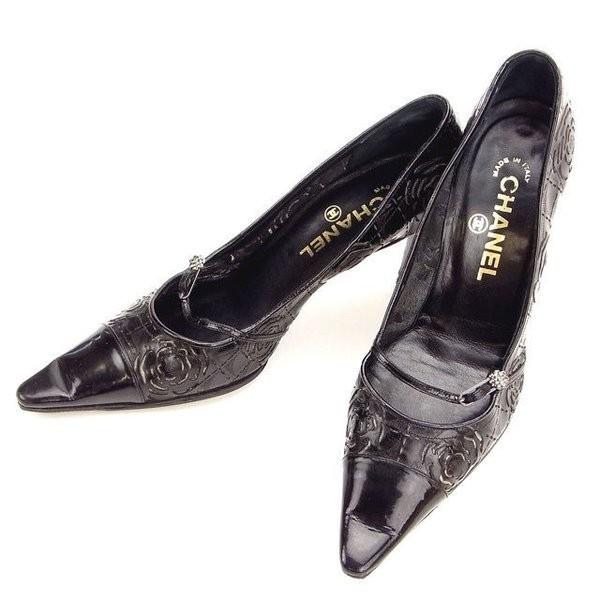CHANEL シャネル パンプス レディース カメリア ブラック 中古 CHANEL シャネル パンプス レディース カメリア ブラック 中古