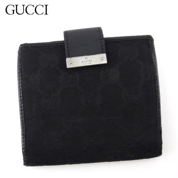 【BIGお買い物ラリー★30%OFFセール中】グッチ GUCCI 二つ折り財布ＧＧキャンバス ブラック×シルバー レディース 中古 GUCCI（グッチ） 【初売りSALE☆30%OFF】グッチ 二つ折り 財布 ミニ